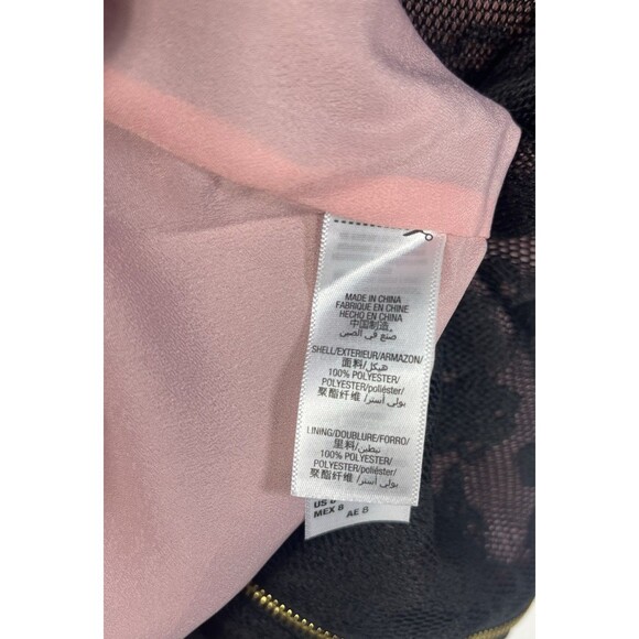 Juicy Couture Size 8 Black Floral Lace Dress Short Sleeve Back Zipper Pink Lined - Picture 7 of 7